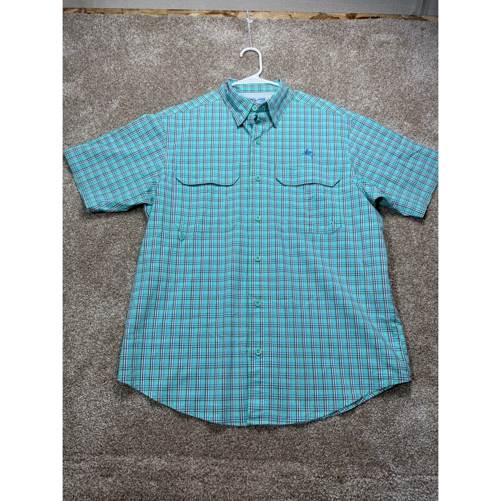 World Wide Sportsman Mens Large Plaid Vented Fishing Shirt Short Sleeve